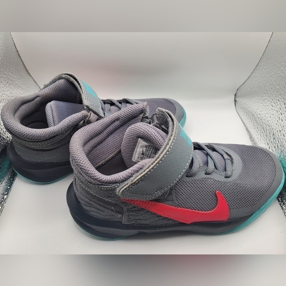 Nike Team Hustle D10 FlyEase 'Grey Teal Siren Red' little kids 13c - Picture 8 of 11